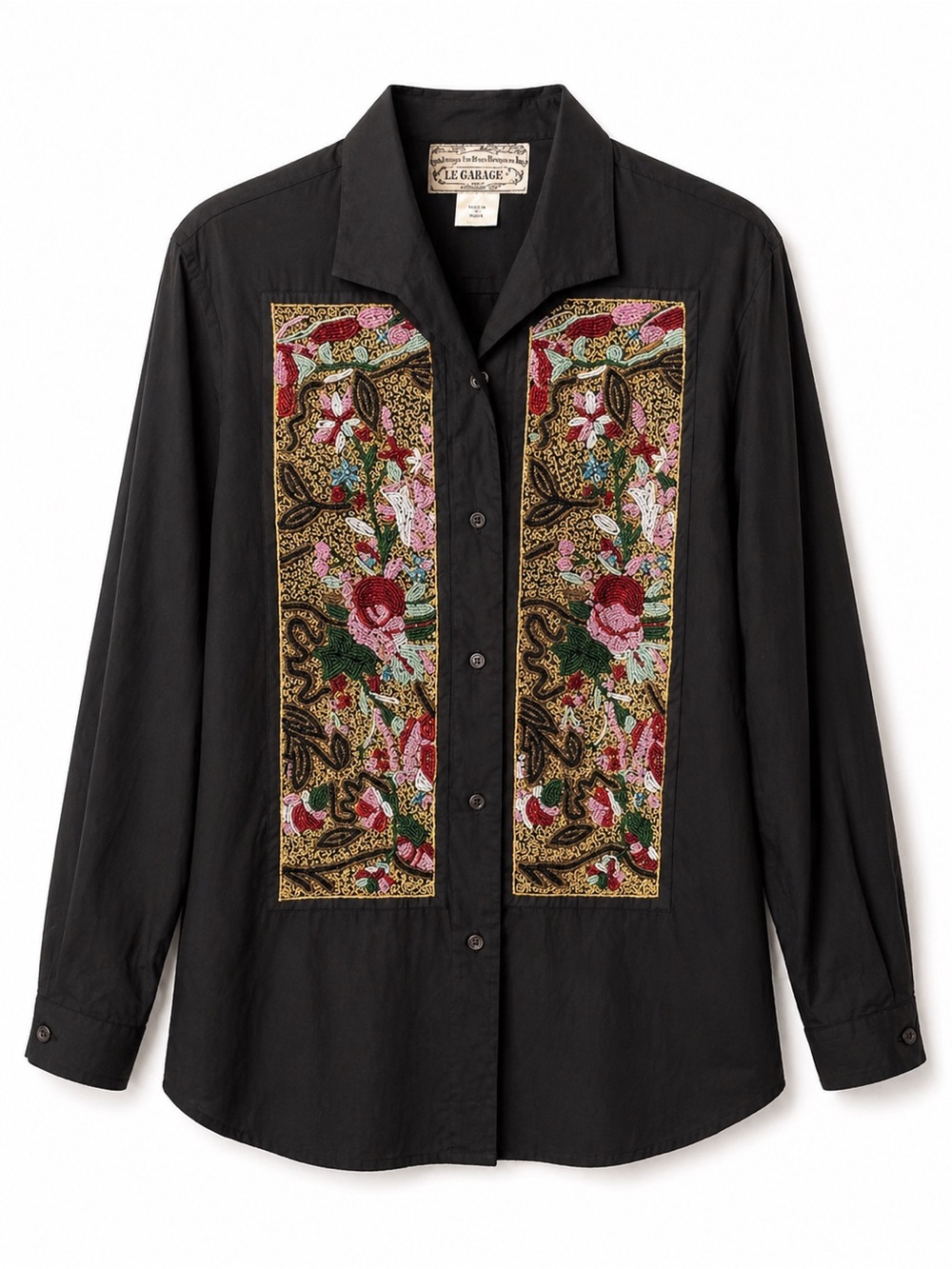 Le Garage Paris Shirt Jacket Embroidered Panel Black Vintage France